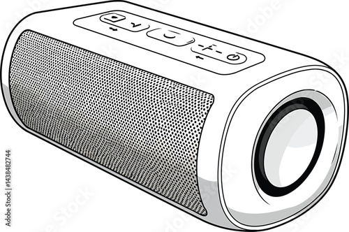 Portable Bluetooth Speaker, Black and White Vector Illustration