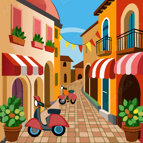 Colourful street with houses in the city of Dubrovnik illustration