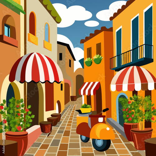 Colourful street with houses in the city of Dubrovnik illustration