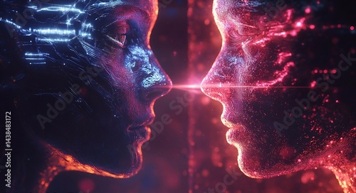 Futuristic Digital Illustration of a Human with Cybernetic Enhancements