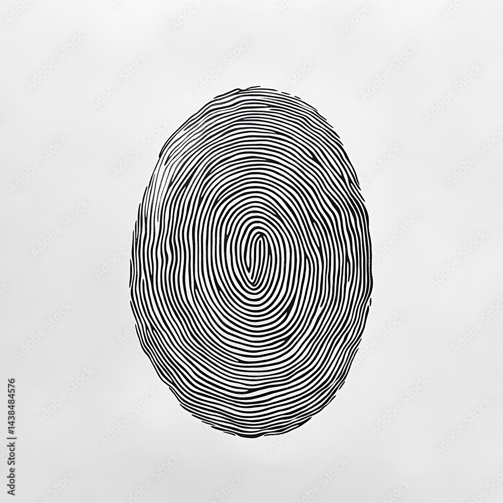 Unique Identity: Detailed Fingerprint Art Print on Minimalist White Background for Personal Identification Concepts