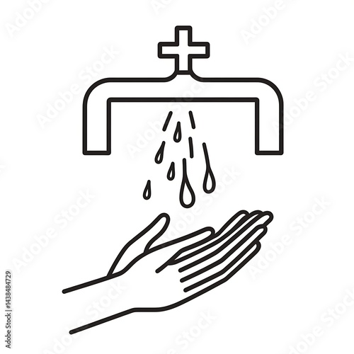 Obraz na płótnie Washing Hands Illustration: Cleanliness and Hygiene Concept with Water Droplets and Hand Outline, Promoting Prevention and Good Practices. w salonie