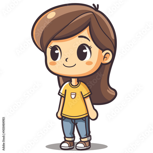 cute little girl with long brown hair cartoon vector illustration graphic design
