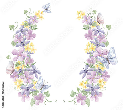 Spring Florals, Meadow Clipart, Butterflies, Garden Flowers, Baby Shower, Sublimation Elements, Tiny Flowers, Wildflowers, Purple Frame
