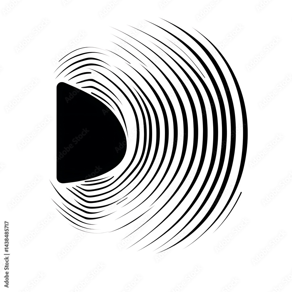 Abstract Circular Lines with Solid Shape Visual, Graphic Representation, Black and White Design Element.