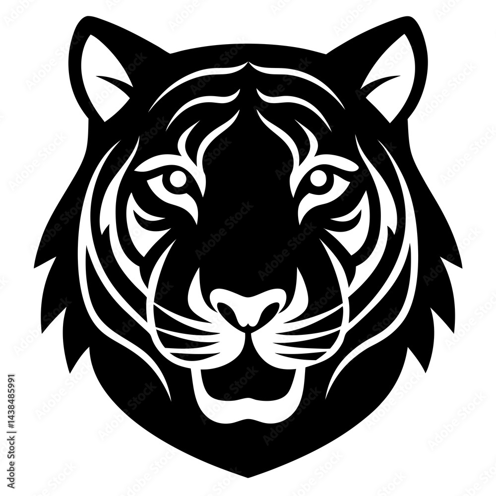 Obraz premium tiger head vector silhouette on white background