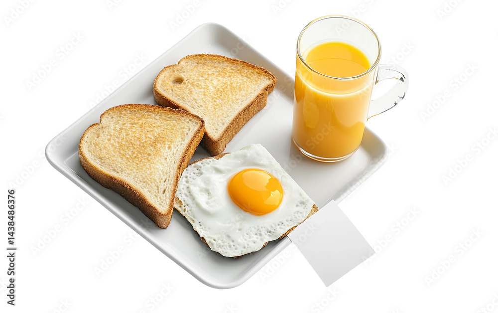 Fototapeta premium Thoughtful scene of a DIY Father's Day breakfast tray with orange juice and eggs highlighting the joy of a homemade and loving gesture isolated on white background PNG