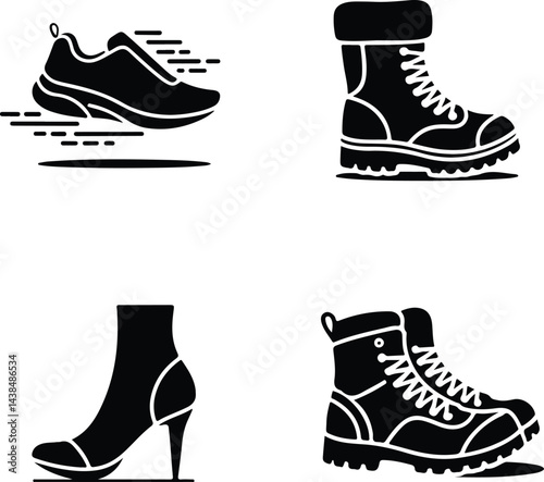 Shoes Icon Silhouette Set | Footwear Vector Collection Stylish Shoes Silhouette Icons | Sneaker and Boot Vector Art