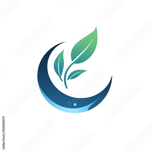 Obraz na płótnie Abstract Crescent with Green Leaves, A Symbol of Natural Growth and Sustainable Design for Creative Projects. w salonie