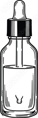 Essential Oil Bottle, Vector Illustration, Black and White