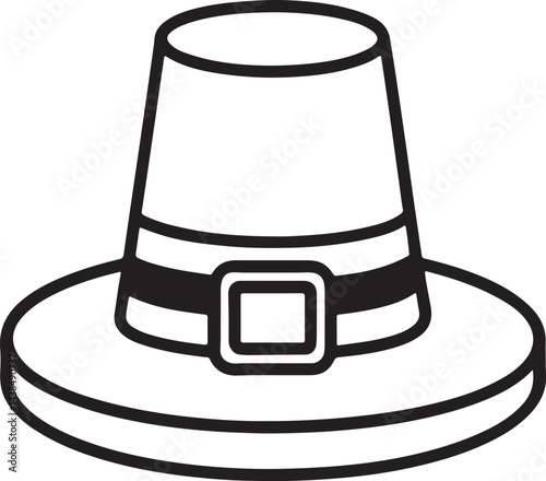 pilgrim hat line art, black outline, vector and illustration, coloring book page line art drawing