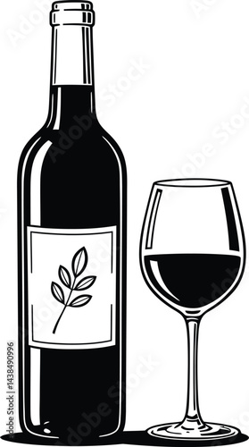 Wine Bottle and Glass Vector Illustration