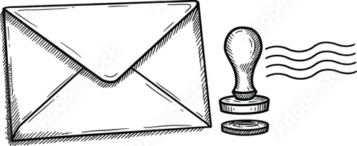 Black and White Vector Envelope with Stamp