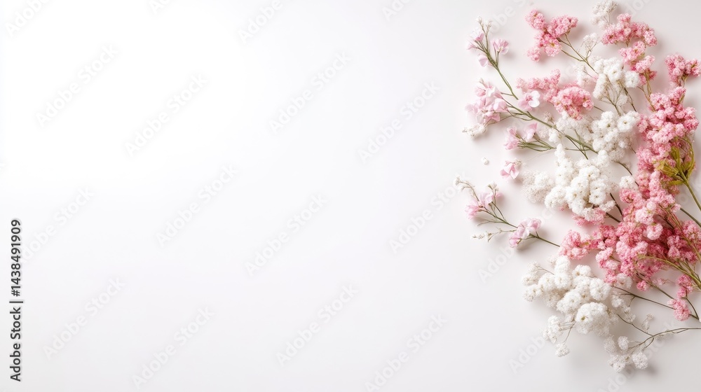 Delicate pink and white flowers arranged on a white background (1) Delicate pink and white flowers arranged on a white background (1)