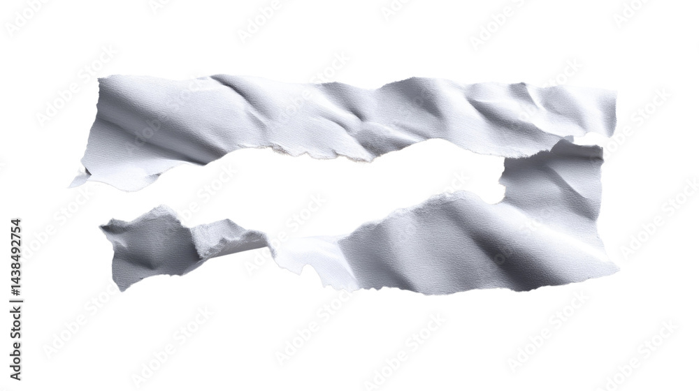 Torn Paper Texture: A high-resolution texture of a ripped piece of white paper with soft folds and frayed edges, perfect for adding an organic, tactile element to design projects. Torn Paper Texture: A high-resolution texture of a ripped piece of white paper with soft folds and frayed edges, perfect for adding an organic, tactile element to design projects.