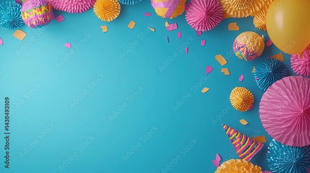 Festive party decorations on a turquoise background