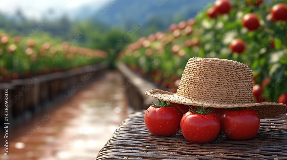 Fresh tomatoes in a greenhouse setting