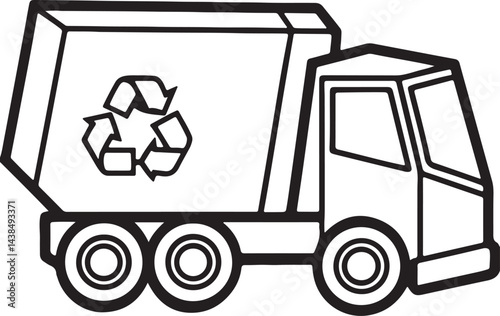 recycling truck line art, black outline, vector and illustration, coloring book page line art drawing