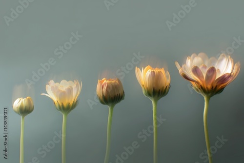 A series of flowers showcasing the stages of blooming from bud to full blossom.