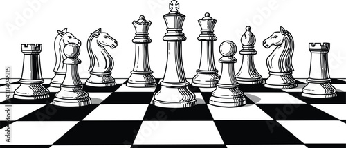 Black and White Chess Set Vector Illustration