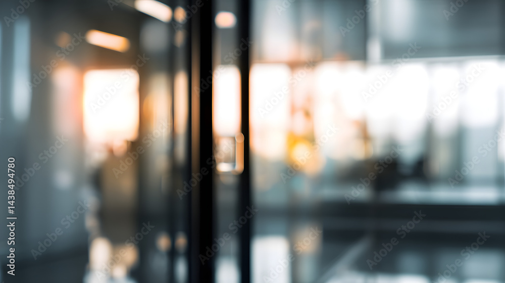 Blurred office interior with door in focus modern workspace professional environment calm view Blurred office interior with door in focus modern workspace professional environment calm view