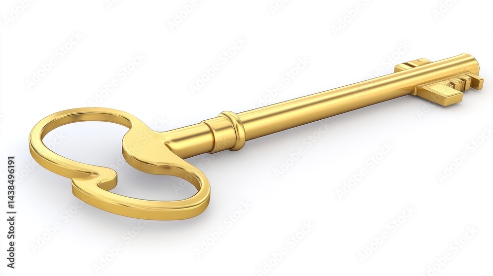 An elegant antique-style metallic key resting on a plain white surface suggests unlocking An elegant antique-style metallic key resting on a plain white surface suggests unlocking
