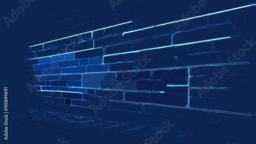 blue neon light on a brick wall at night ai generate