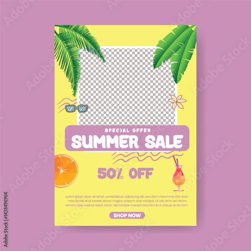 Tropical Summer Editable print flyer or poster, summer vacation, summer holiday, summer pool party a4 size vertical flyer or poster design with summer tropical vector background
