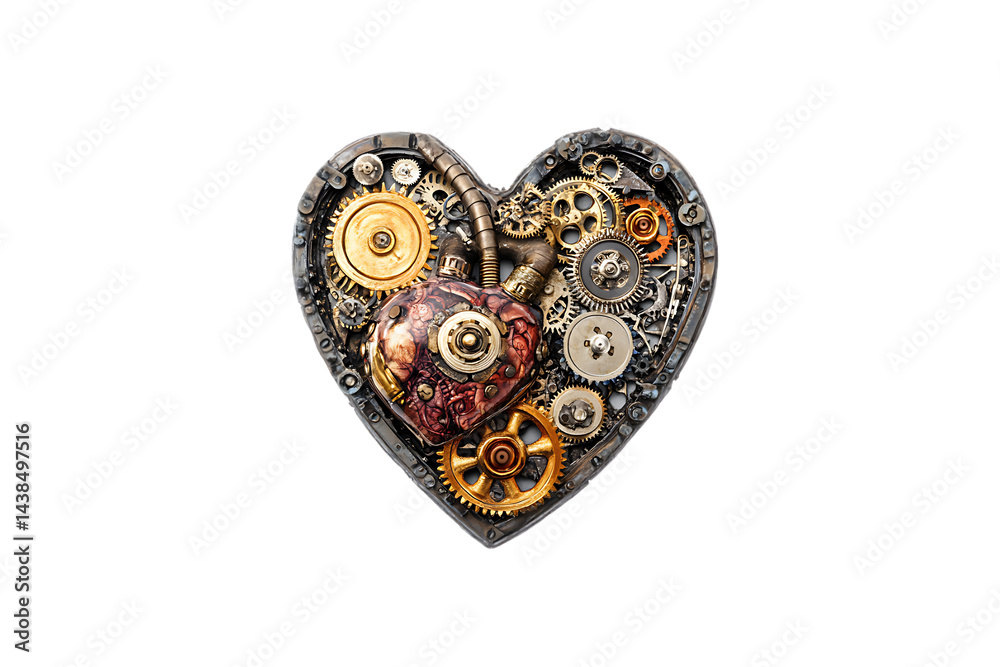 Steampunk heart made of gears and mechanical parts, transparent background Steampunk heart made of gears and mechanical parts, transparent background