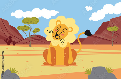 Savannah African leon tiger animals concept. Graphic design illustration
