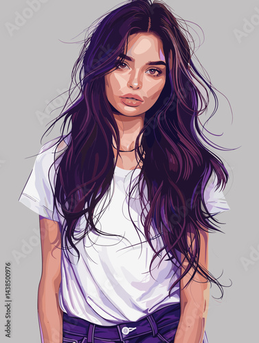 Woman with long hair and a white shirt is the main subject of the image