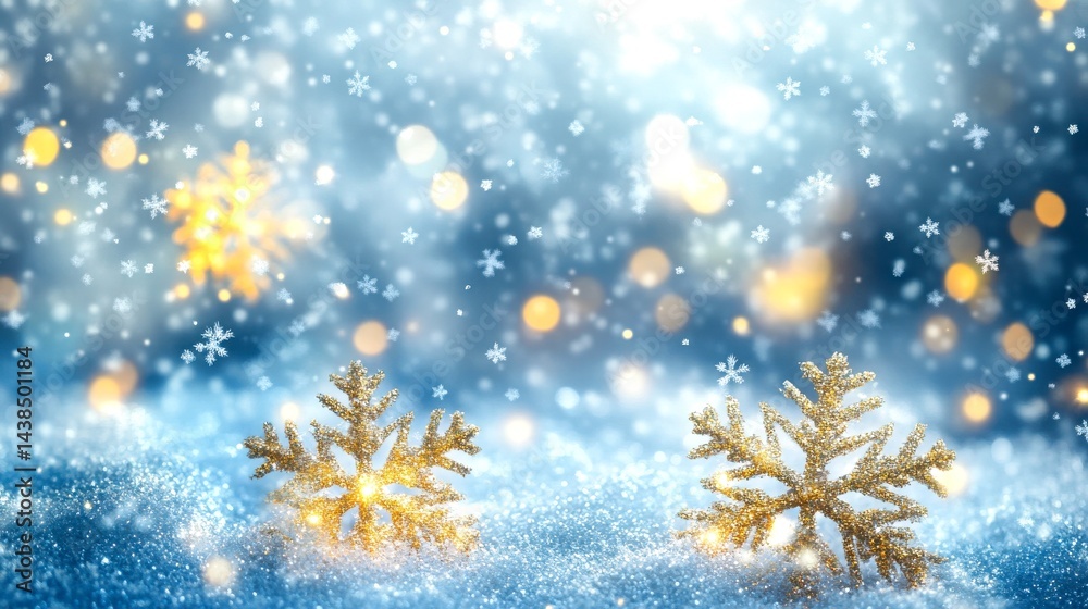 Sparkling Gold Snowflakes Winter Festive Background joy new ice blue card year cold white Sparkling Gold Snowflakes Winter Festive Background joy new ice blue card year cold white