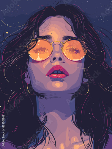 Woman with long hair and sunglasses is the main subject of the image