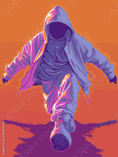 Man in a hoodie is running with his feet off the ground