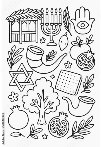 Jewish holidays in pictures in black and white for coloring 