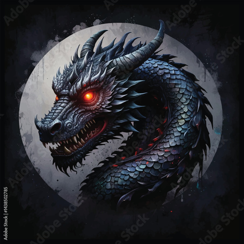 Molten Majesty: A Legendary Crimson Dragon Coiled in Lightning, Torn Metal Scales, Blazing Golden Eyes and Vivid Watercolor Fury on Black Canvas, Dragon T-shirt Vector Design.