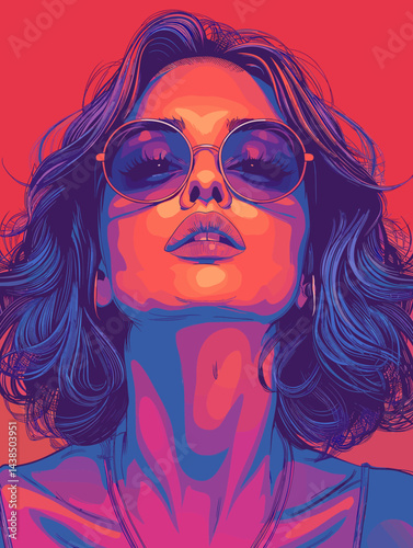 Woman with blue hair and sunglasses is the main subject of the image