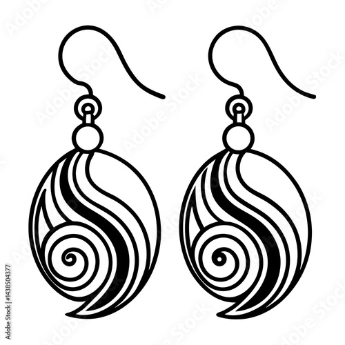 Elegant Black and White Swirl Design Dangle Earrings