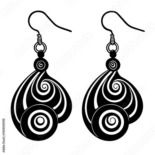 Elegant Black and White Spiral Design Dangle Earrings