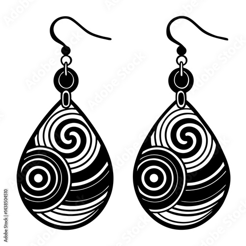 Elegant Black and White Swirl Pattern Teardrop Earrings