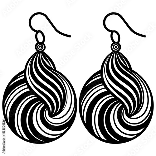 Elegant Black and White Swirl Pattern Dangle Earrings Design