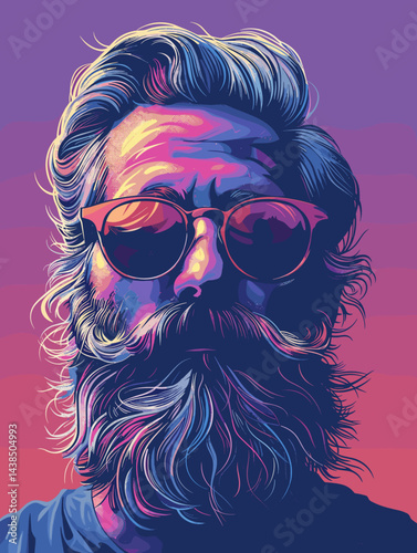 Man with a beard and sunglasses is the main subject of the image