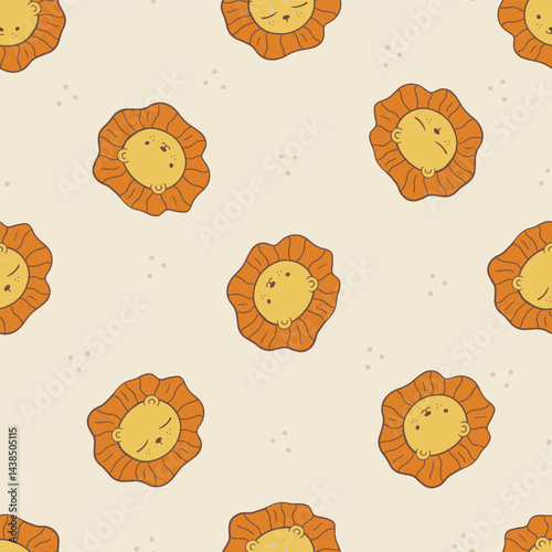 Cute happy Lion Face toss seamless vector pattern for kids products, clothing, scrapbook