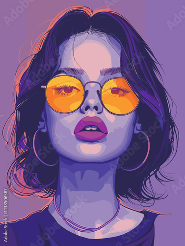 Woman with purple hair and sunglasses on her face