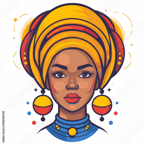 Beautiful African woman with turban on head. Vector illustration