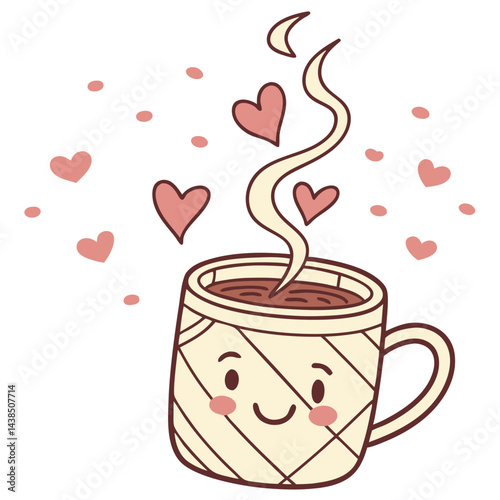 Vector Illustration of a Cute Coffee Cup with Heart-Shaped Steam