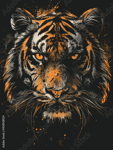 Tiger with orange and black stripes is staring at the camera