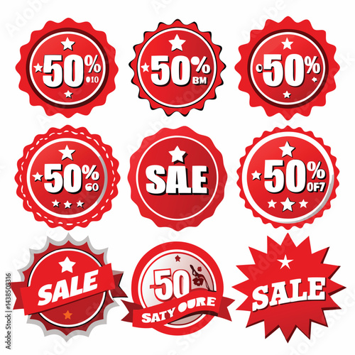 Red Sale Stickers with Percentage Off