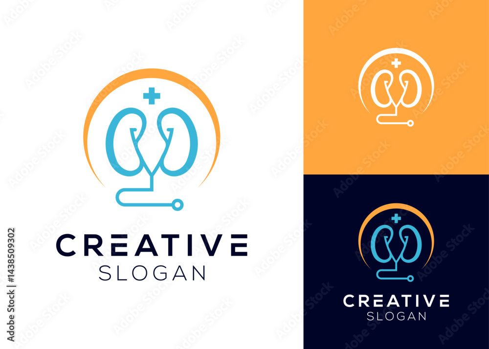 Lungs with stethoscope and cross logo design for health and internal organs Lungs with stethoscope and cross logo design for health and internal organs