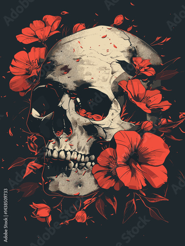 Skull with flowers surrounding it